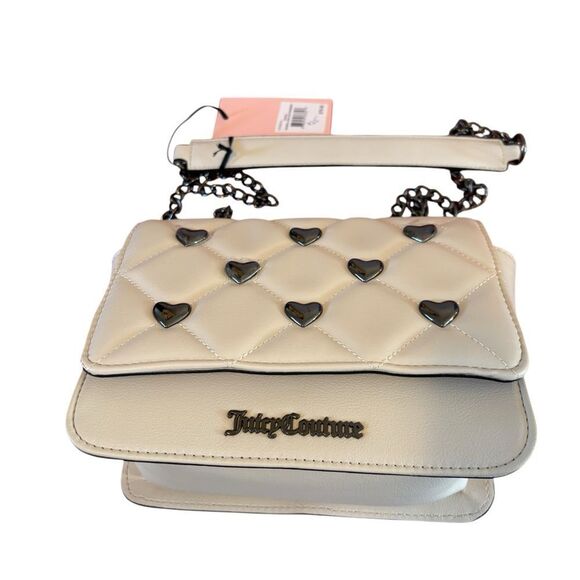 Juicy Couture OffβWhite Quilted Crossbody w/Gun Metal Hearts & Shoulder Strap. - Picture 4 of 8